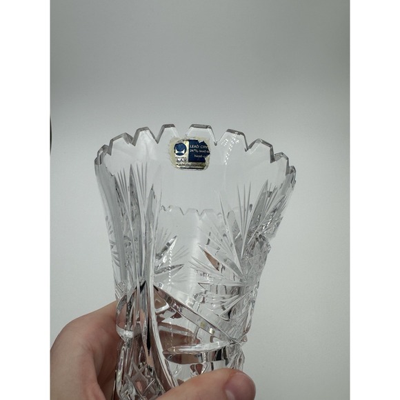 Vintage Led Cut Crystal Bud Vase 6" Inch Tall Scalloped Edge - Picture 4 of 9